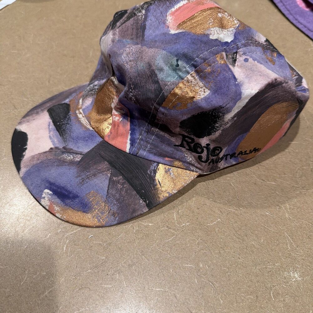Vintage 1990's Rojo Australia Purple Black Blue Hand Painted Hat Adjustable Cap
